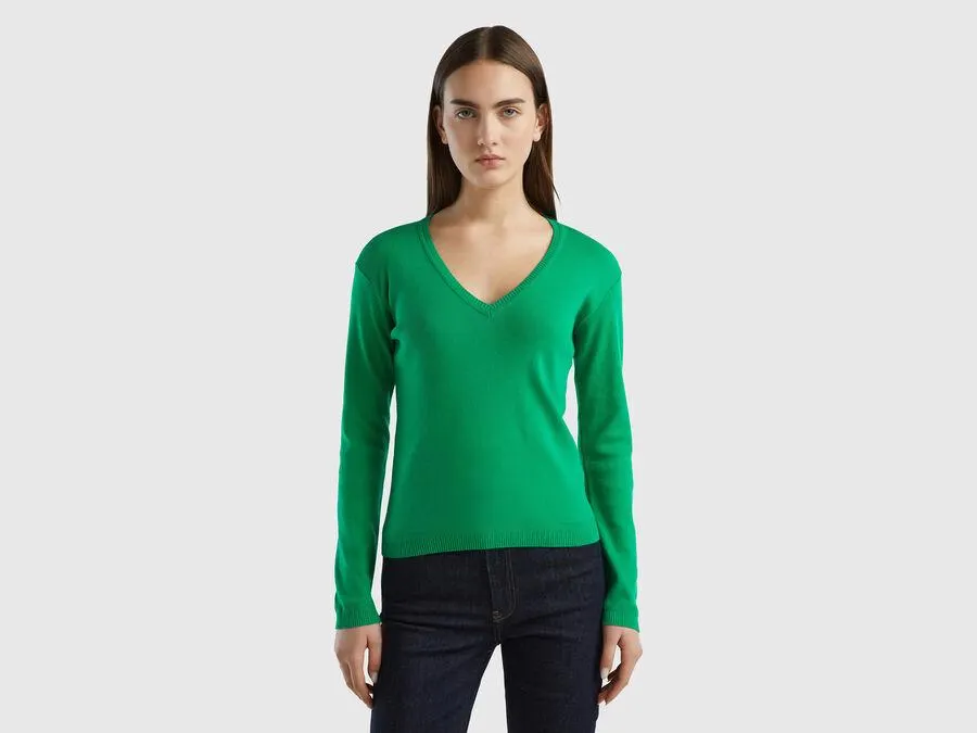 Jersey de algodón puro con escote de pico