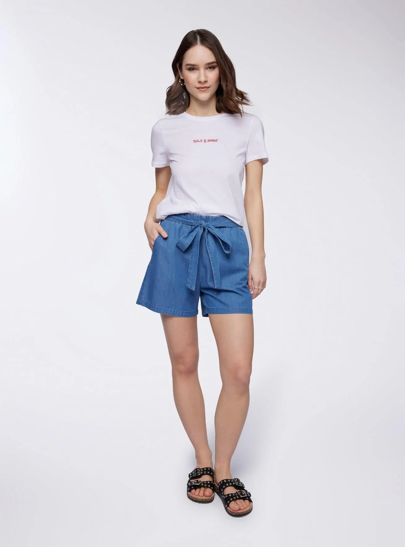 Shorts in denim chambray con fusciacca Blu denim medio