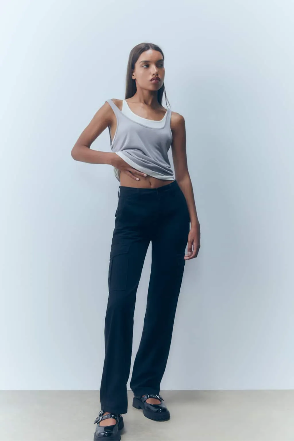 PANTALONI MILITARI A VITA ALTA