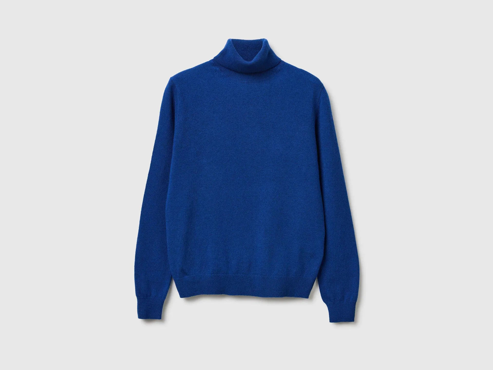 Maglione dolcevita blu in pura lana Merino