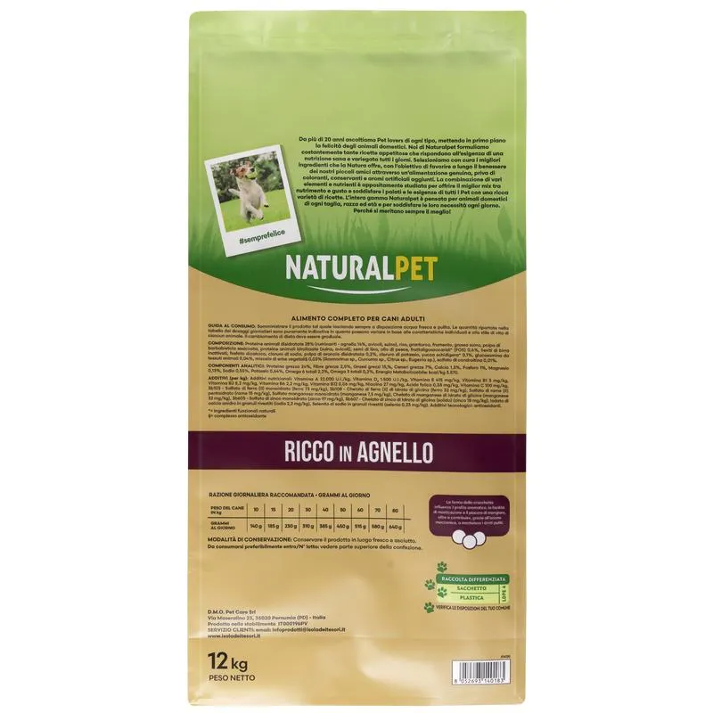 Naturalpet Premium Dog Adult Medium&Large ricco in Agnello 12 kg