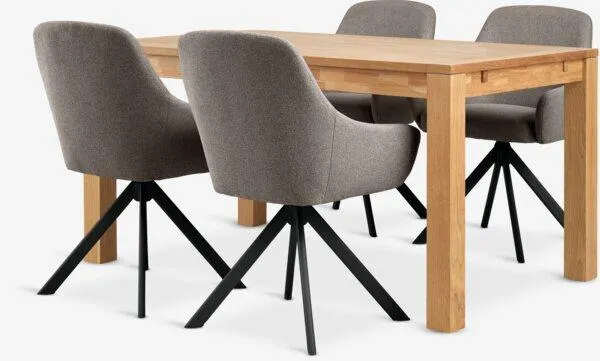 HAGE Tavolo L150 cm rovere + 4 ROSTRUP Sedie sabbia/nero