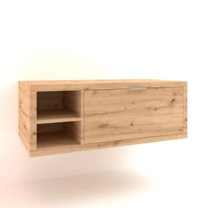 Mobile bagno sospeso 110 cm con 1 cassetto rovere a DX e mensole rovere a SX