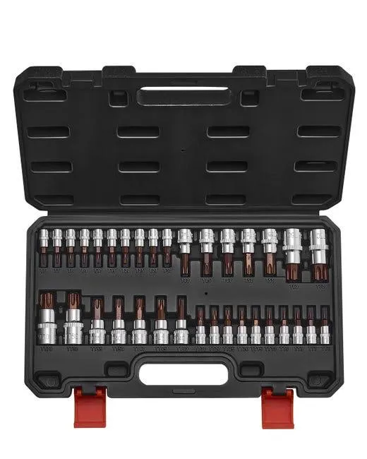 Set Chiavi a Bussola Torx 34PCs,VEVOR Stella Solida e Inviolabile T6-T70,Innesti 1/4,3/8,1/2",Acciaio Legato S2 e Cr-V,Con Cofanetto