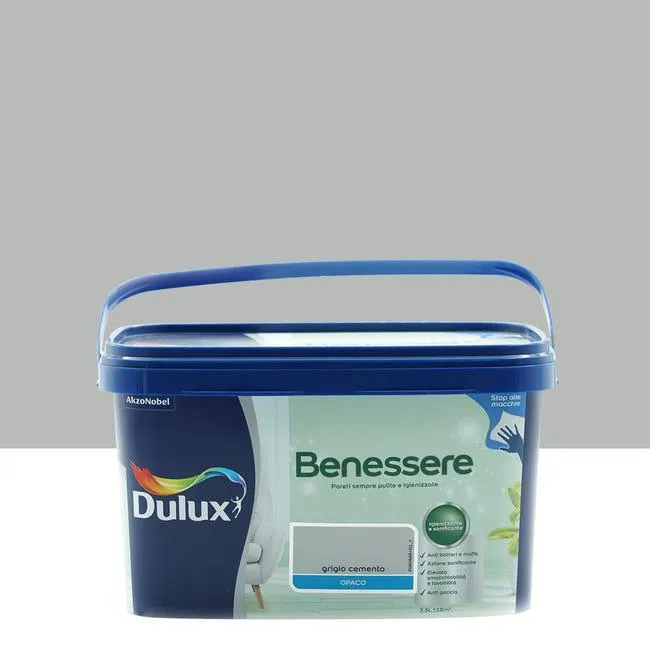 Pittura per interni smacchiabile, antimuffa, DULUX grigio cemento opaco, 2.5 L