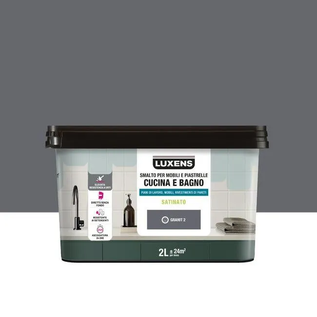 Smalto da interno per mobile e piastrelle super lavabile, antimacchia, LUXENS Cucina e Bagno grigio granit 2 satinato, 2 L