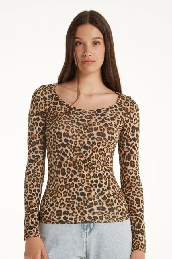 Maglia Manica Lunga Scollo Ampio Viscosa Stampata