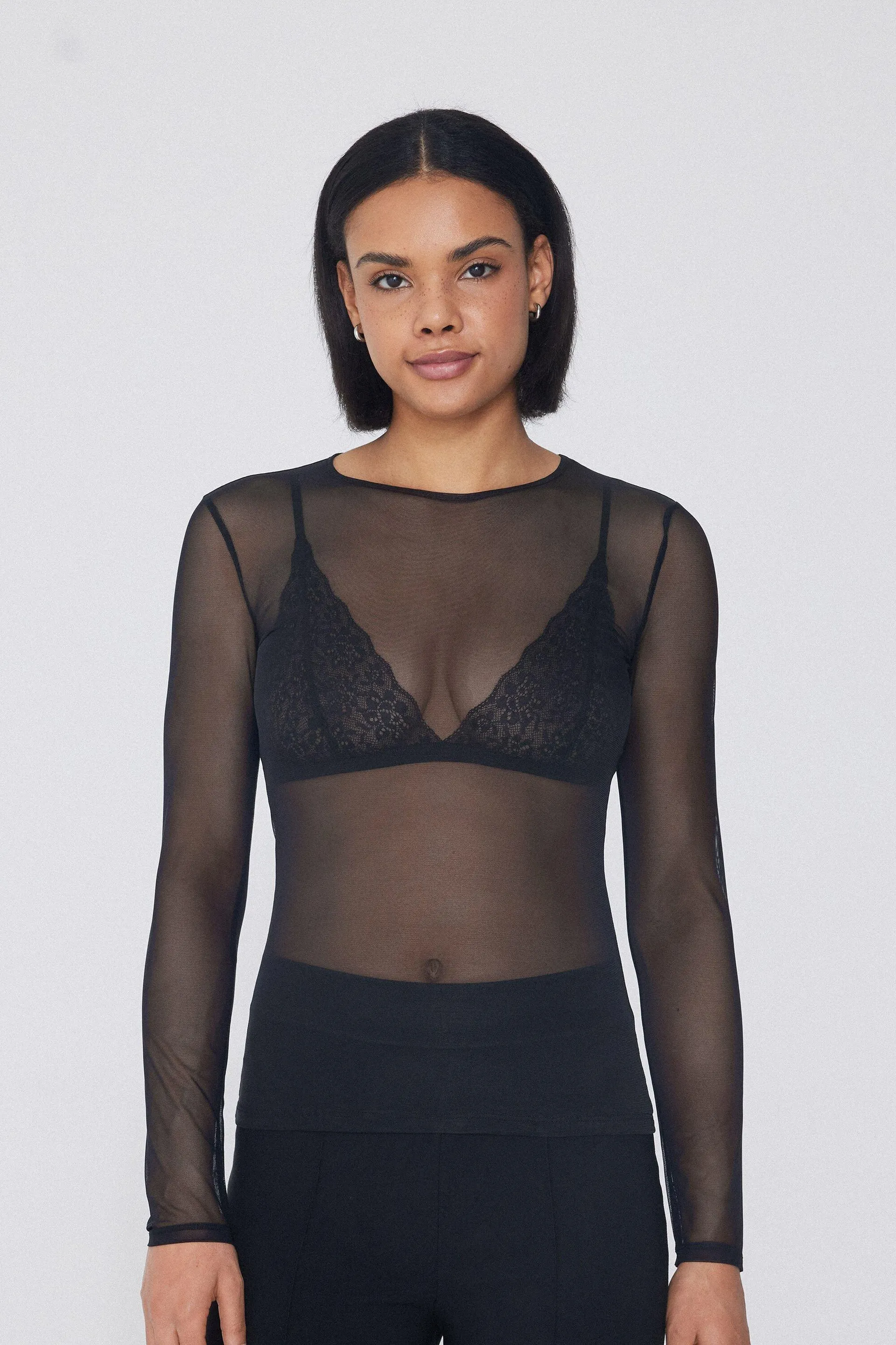 Maglia Manica Lunga Girocollo in Tulle