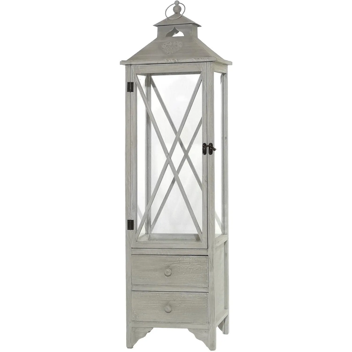 Lanterna Portacandele in legno con 2 cassetti