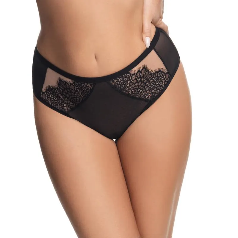 GOR-K679-RAVENNA- Brasiliana con tulle e pizzo - nero