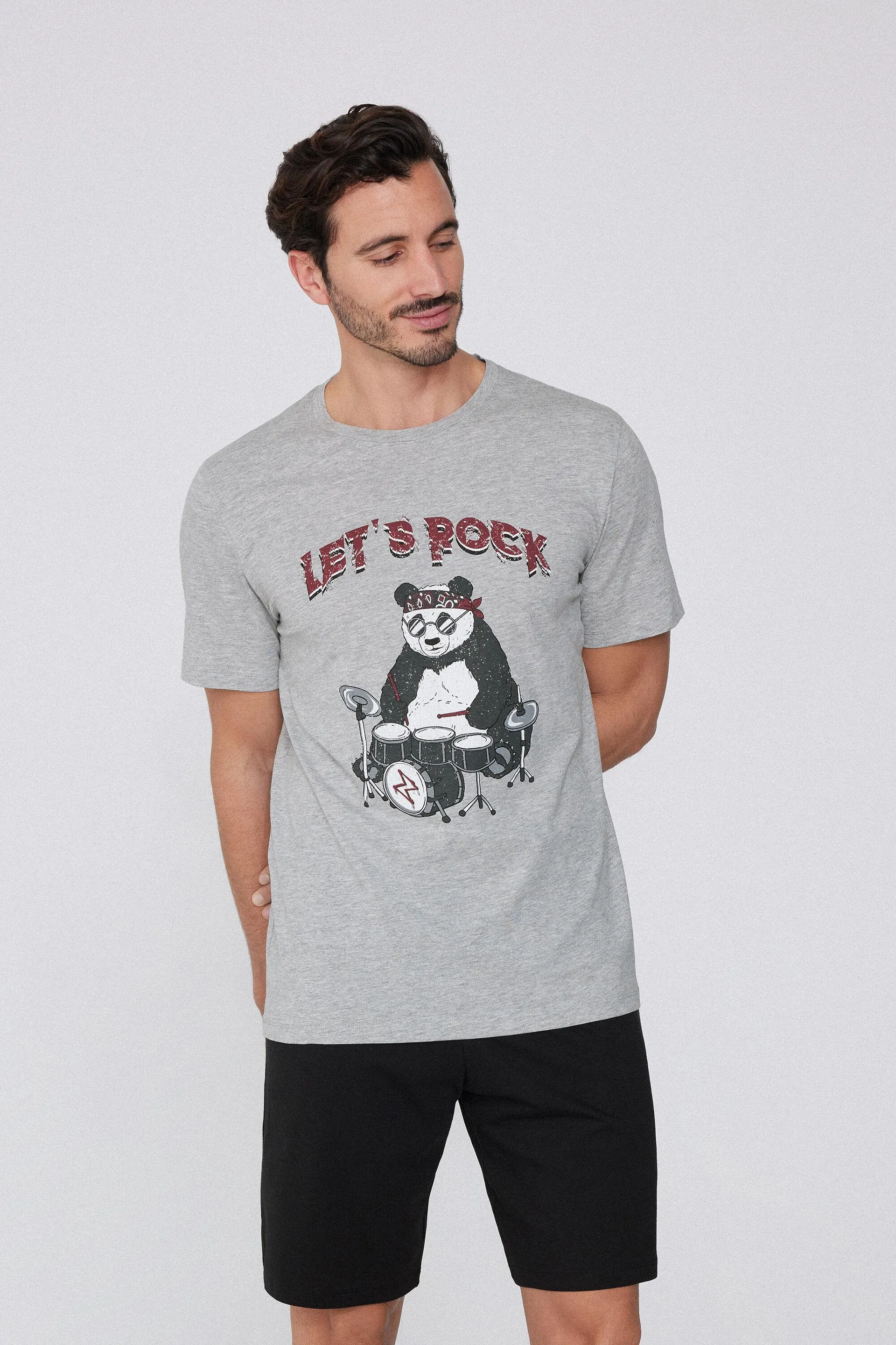 Pigiama Corto Mezza Manica Cotone Stampa Rock