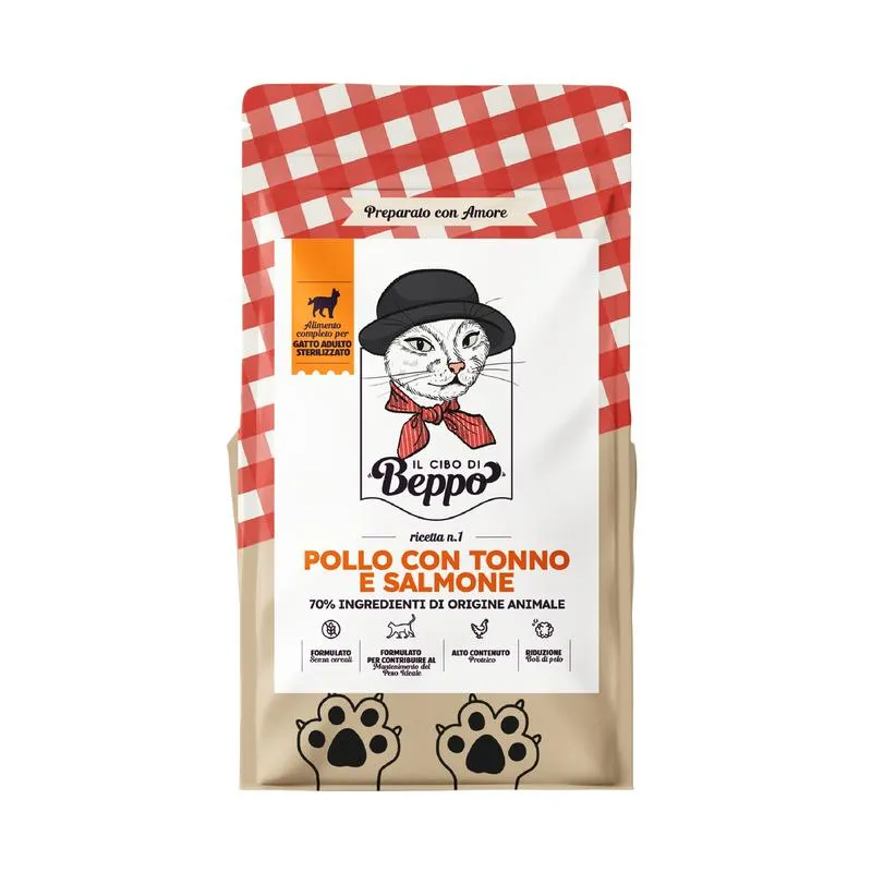 Il Cibo di Beppo Cat steril Pollo con Tonno e Salmone 1,5kg