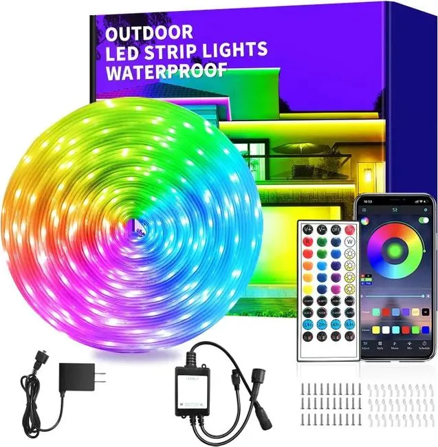 Strisce luminose a LED RGB, 30 m - 480 LED, luci a stringa a LED per uso interno ed esterno, controllo tramite app/telecomando, impermeabilità IP65