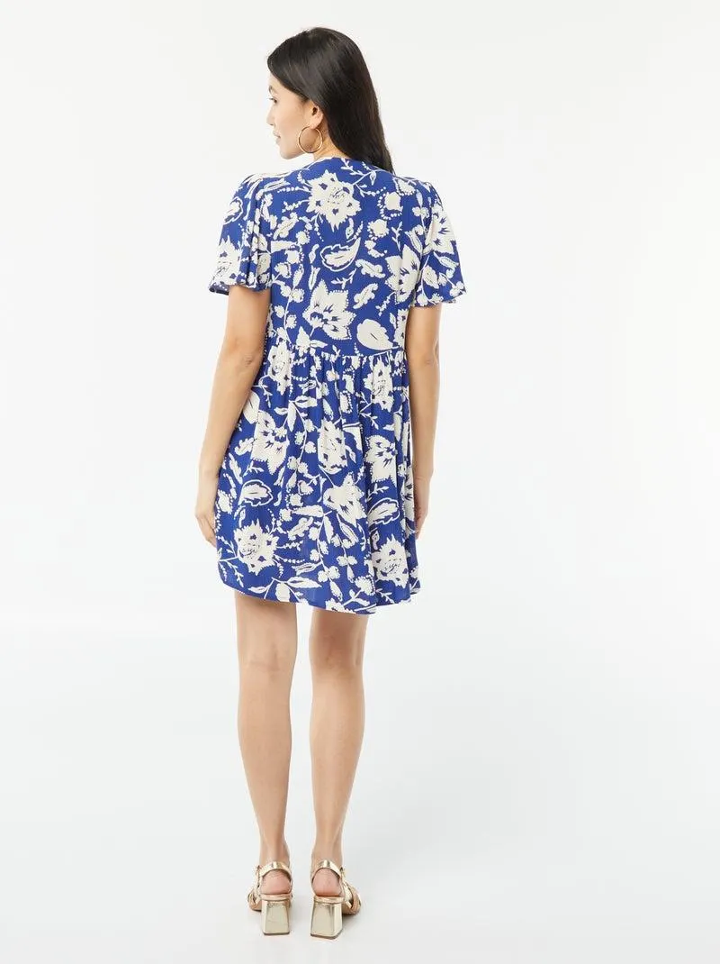 Vestito corto in maglia effetto crêpe - BLU