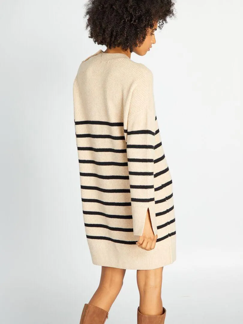 Maxi pull a maniche lunghe a righe - Beige/Nero