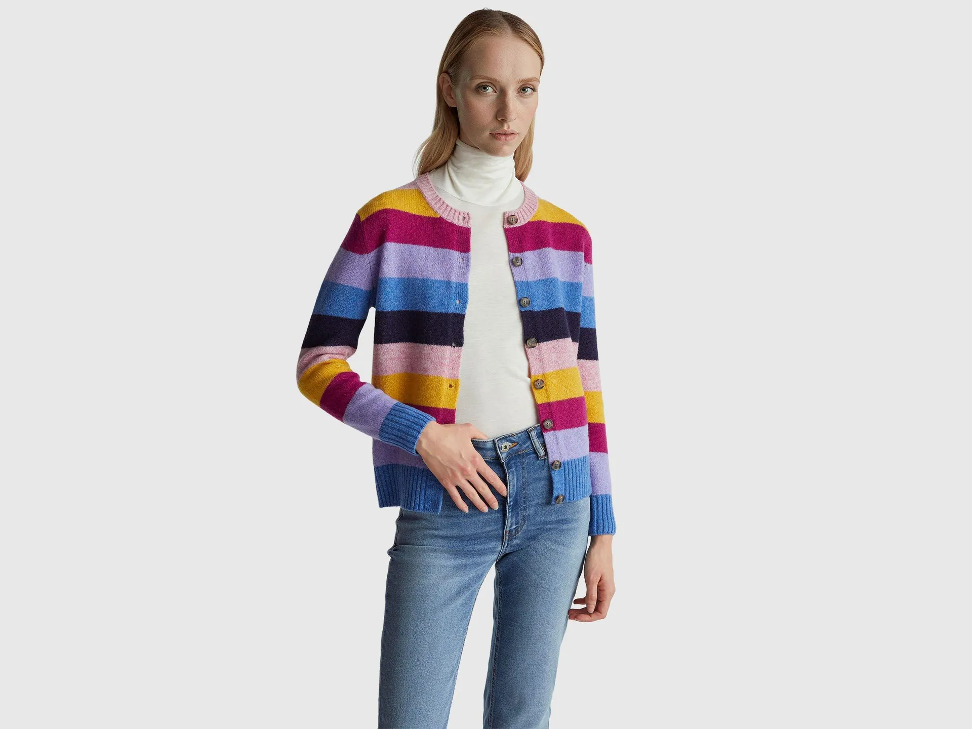 Cardigan a righe in pura lana Shetland