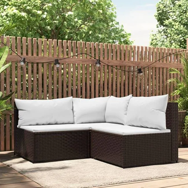 vidaXL Set Mobili da Giardino 3 pz con Cuscini in Polyrattan Marrone