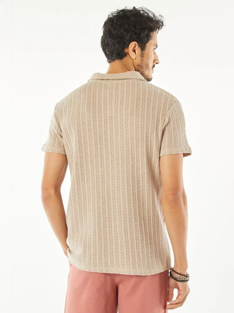Polo in maglia goffrata polo a maniche corte - Maniche polo a maniche corte - - beige