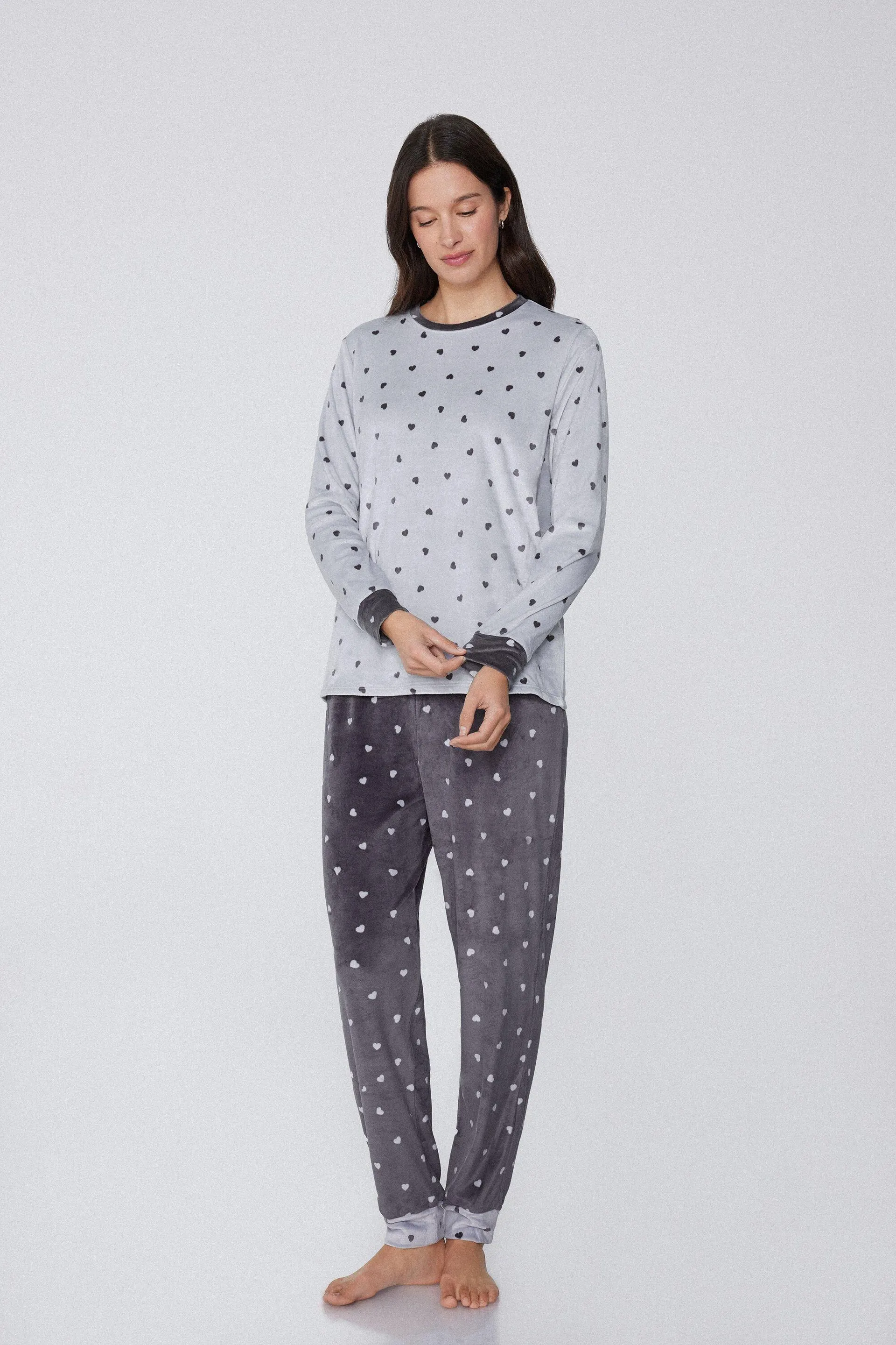 Pigiama Lungo Micropile Stampa Cuoricini