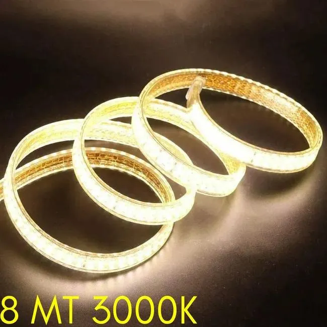 Striscia LED Maka SMD 2835 IP65 flessibile per vetrine mobili arredamento moderno decorazioni feste 220V 180LED/M con Alimentatore 3000K 8MT