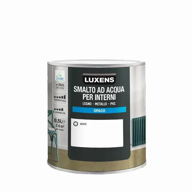 Smalto da interno per boiserie e finestra e porta e radiatore e mobile super lavabile, LUXENS bianco white opaco, 0.5 L