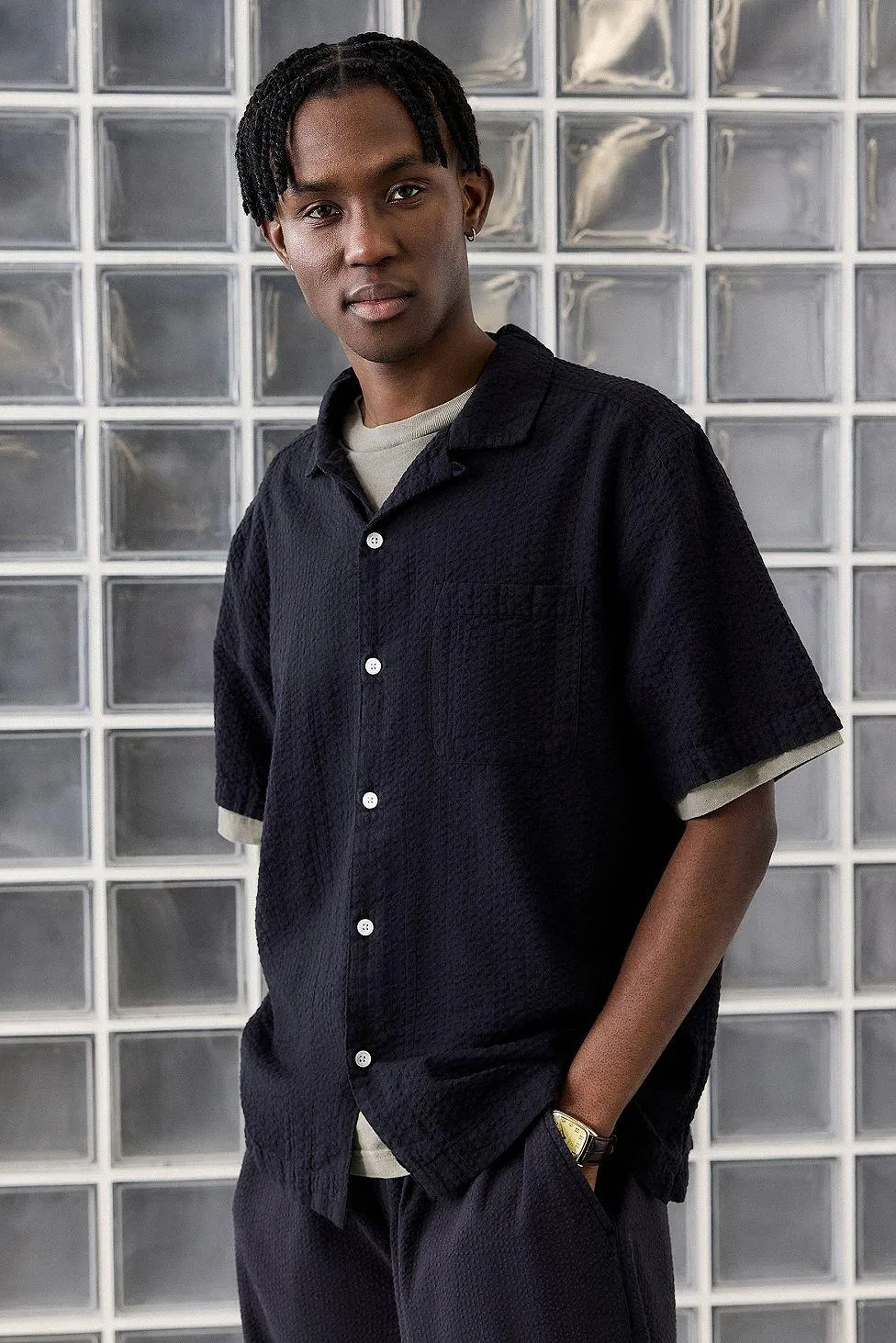 Camicia di seersucker nera Loom