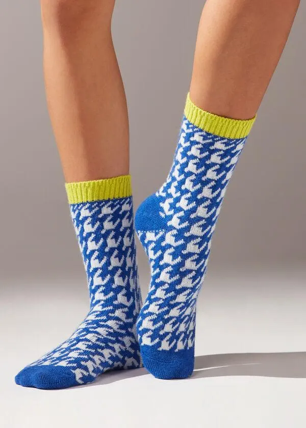 Calze Corte con Cashmere e Motivo Pied de Poule