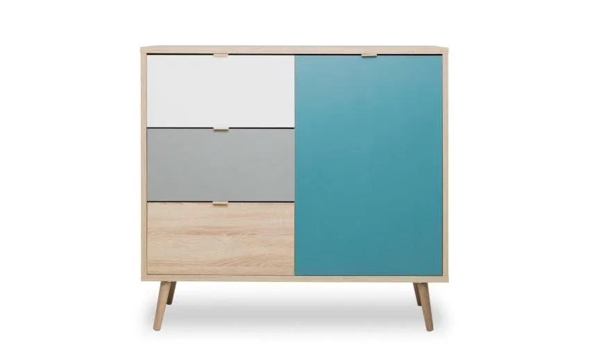 Cuba madia multicolor 1 anta e 3 cassetti