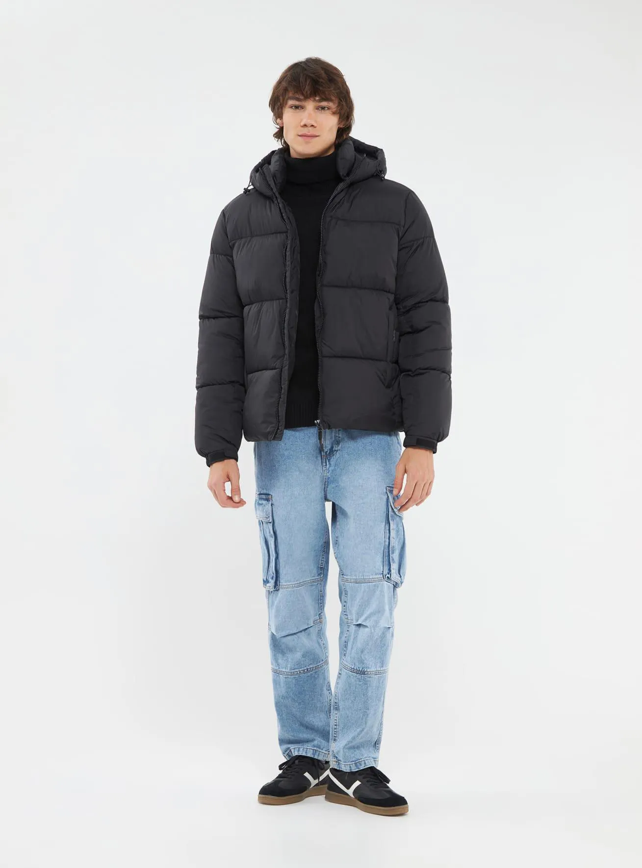 Giacca invernale imbottita pesante con cappuccio Nero
