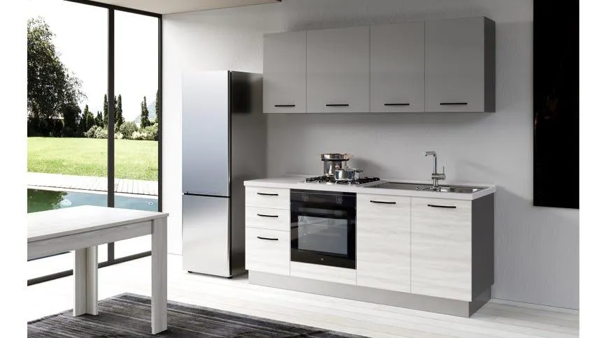 Gilda cucina 195 cm colore frassino ghiaccio e light grey