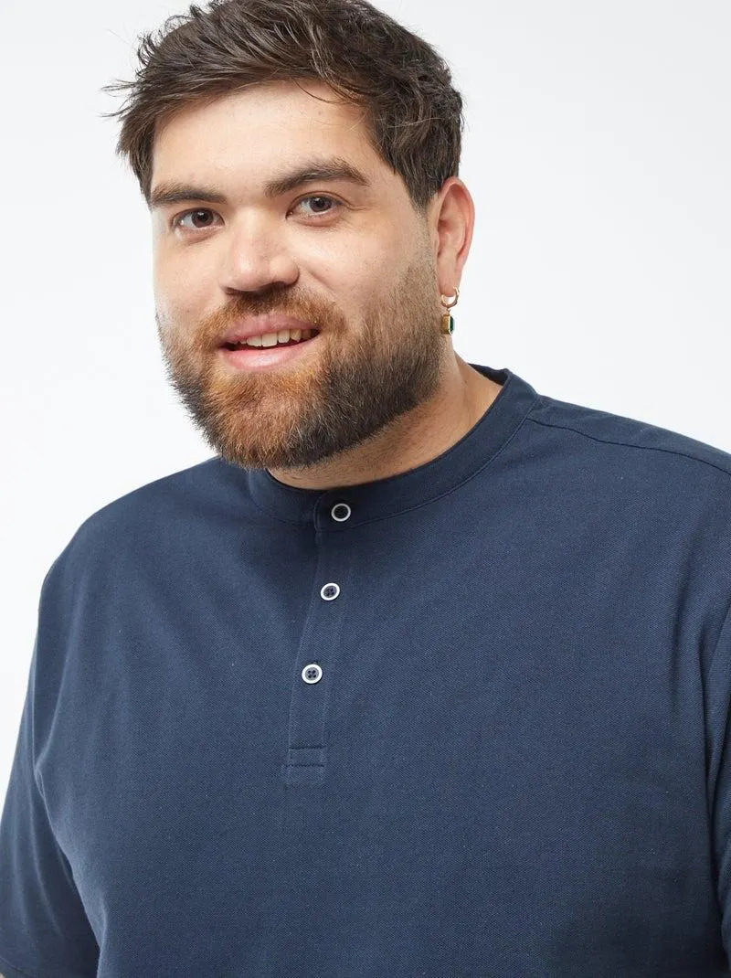 Polo in piqué di cotone collo serafino - blu