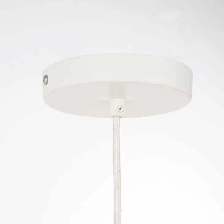 Lampada a sospensione in metallo bianco e legno di mango