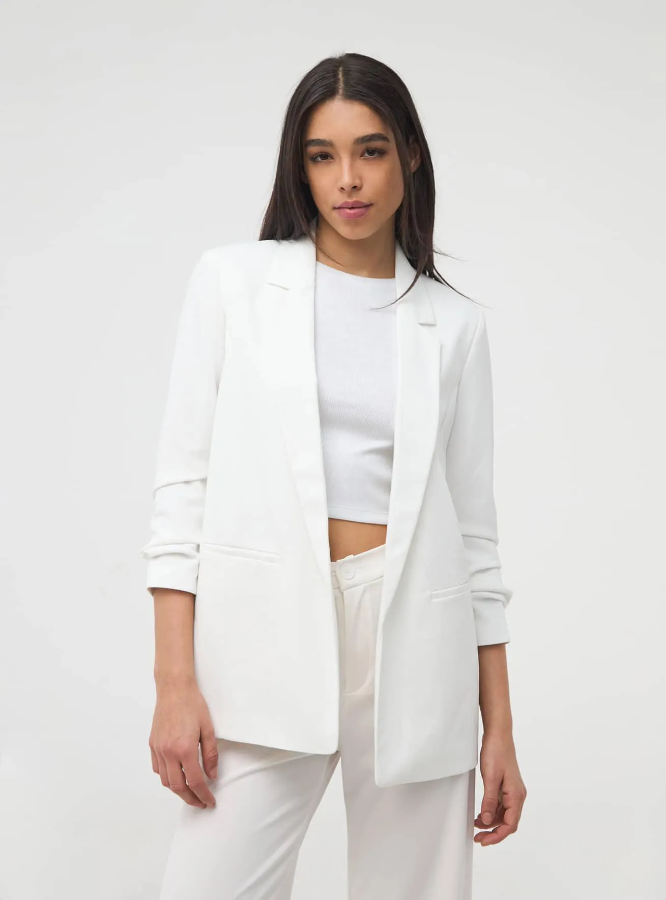 Giacca aperta con maniche arricciate Bianco lana