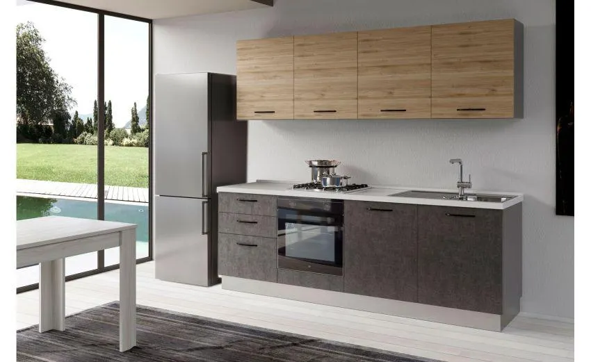 Gilda cucina 300 cm colore portland e rovere cadiz