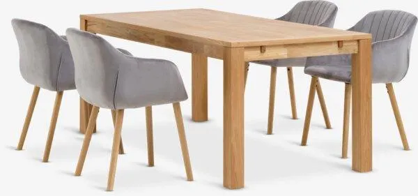 HAGE Tavolo L190 cm + 4 ADSLEV Sedie velluto grigio
