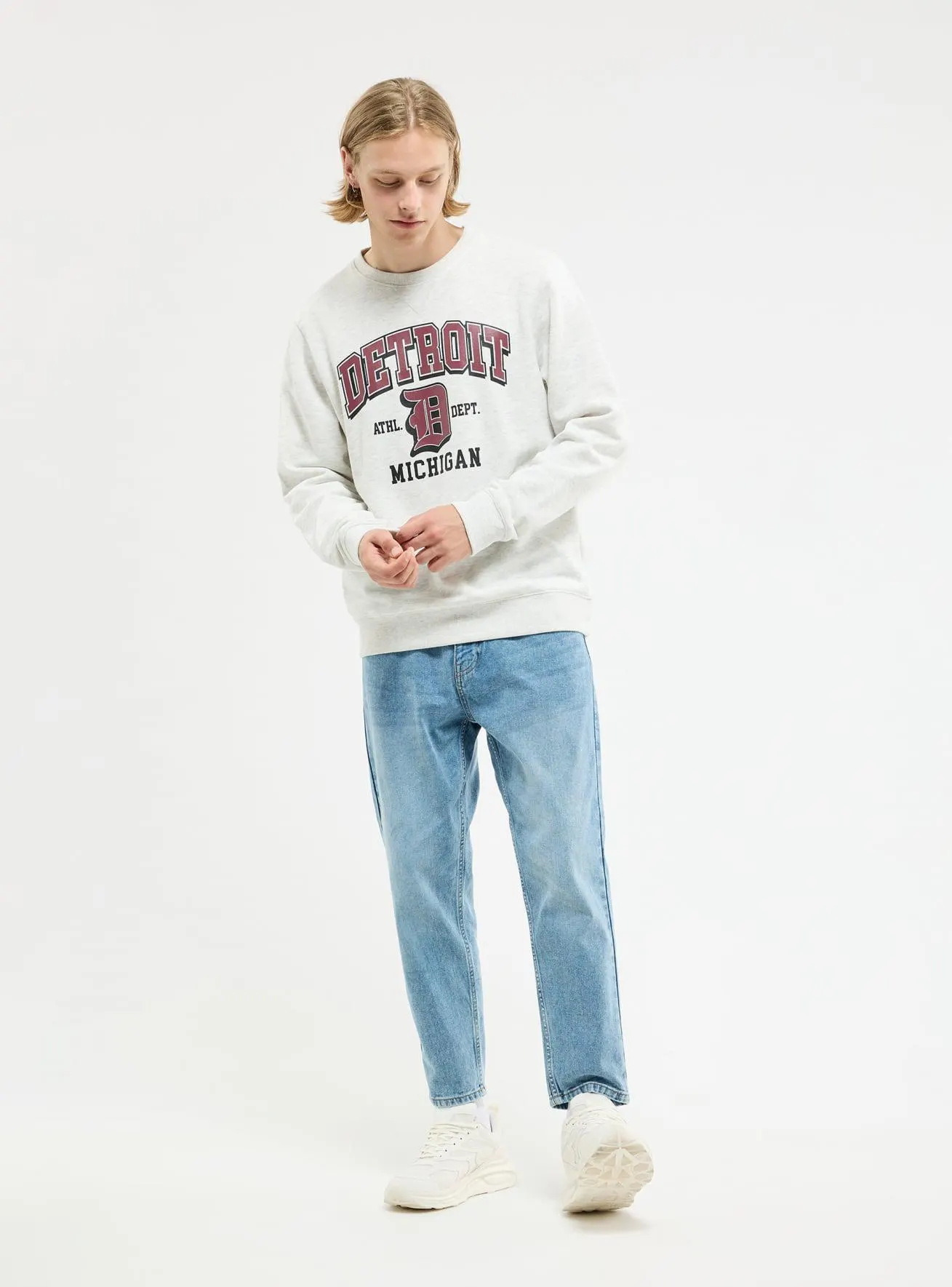 Felpa senza cappuccio stampa college Avorio melange