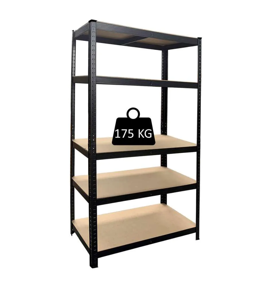 SCAFFALE IN METALLO E LEGNO CON 5 RIPIANI, 90x40x180 CM PORTATA 175 KG - GRIMA