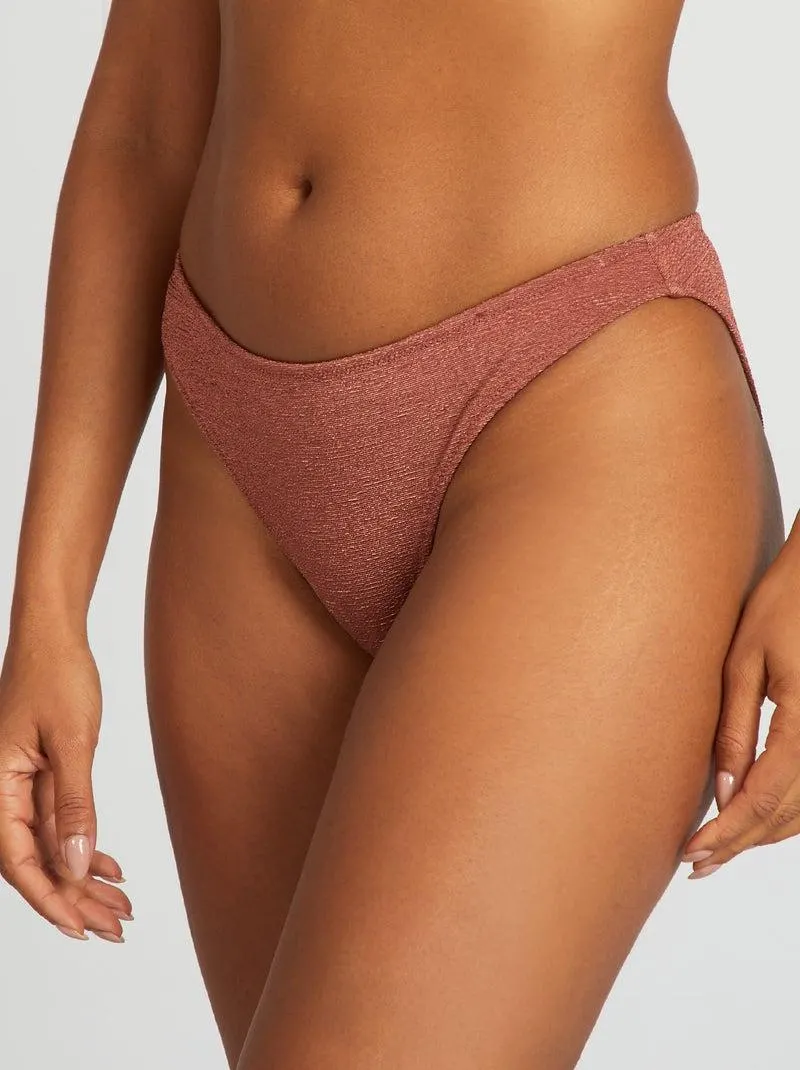 Slip bikini tessuto strutturato - MARRONE