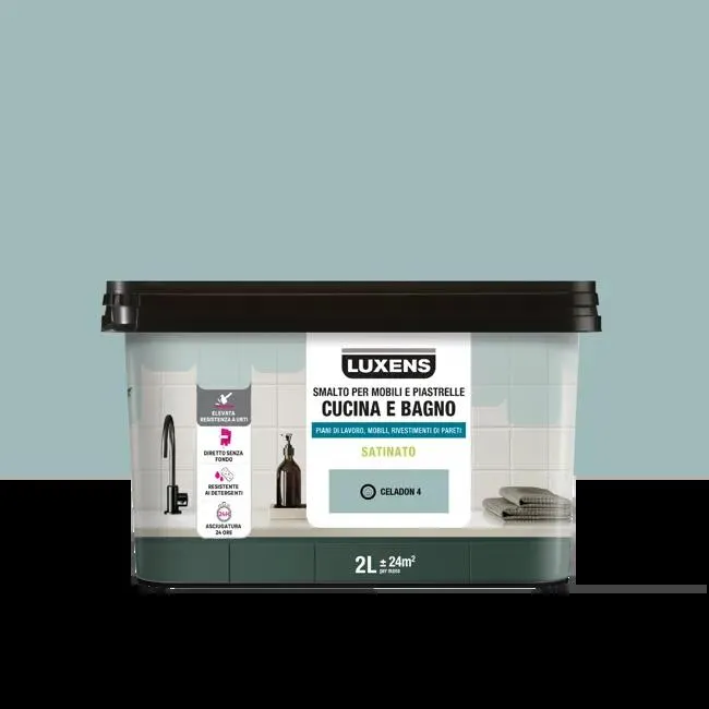 Smalto da interno per mobile e piastrelle super lavabile, antimacchia, LUXENS Cucina e Bagno verde celadon 4 satinato, 2 L