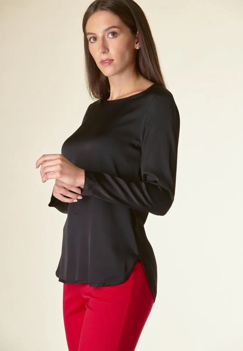 Blusa nera manica lunga raso viscosa