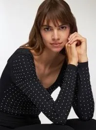 Body scollo quadrato con strass Nero