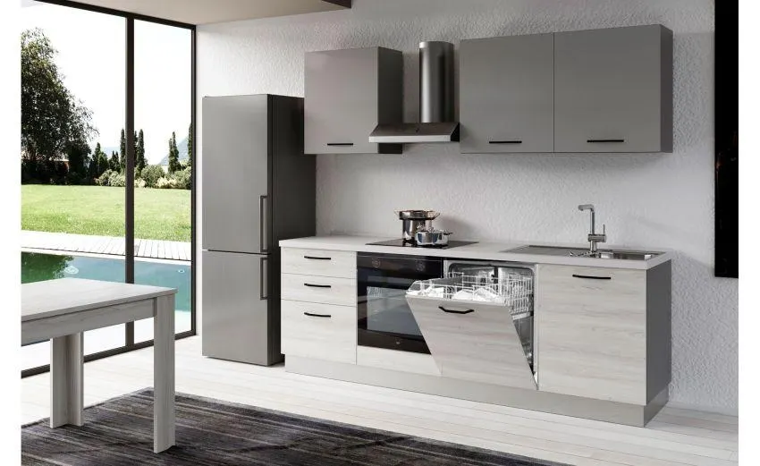 Gilda 2.0 cucina 300 cm colore frassino ghiaccio e light grey
