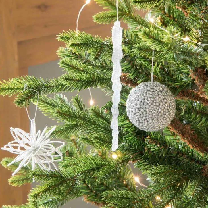 Decorazione natalizia da appendere rosone con glitter bianchi - Lotto di 6