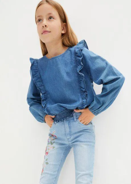 Blusa di jeans con ruches