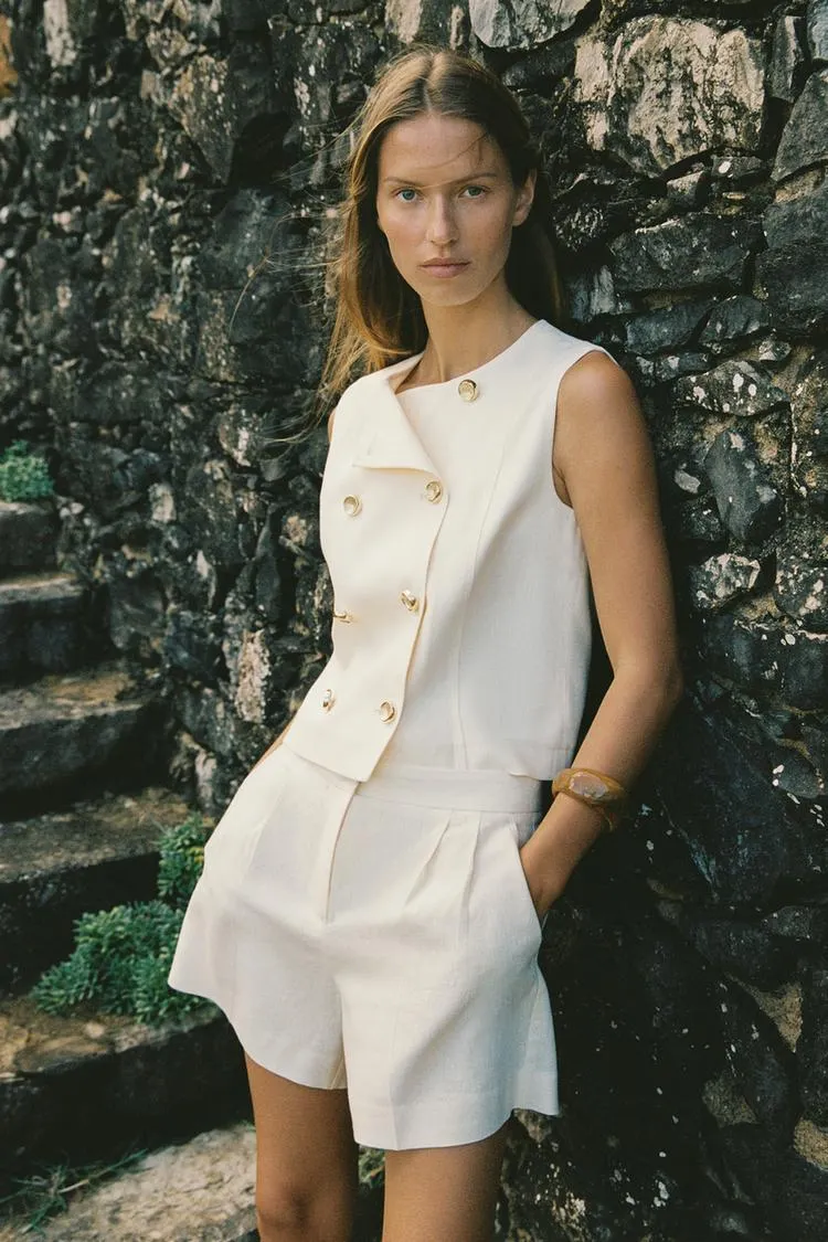 GILET INCROCIATO CON LINO