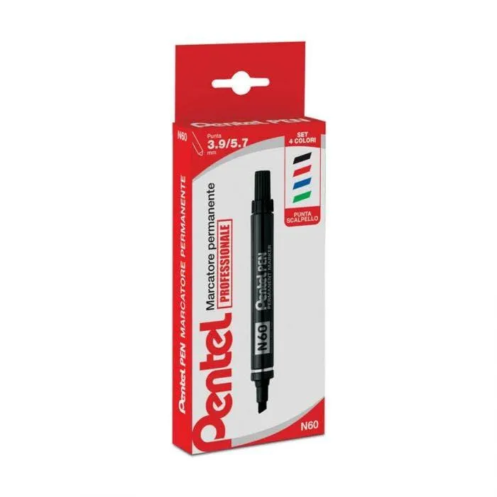 Marcatore permanente pentel n60 - punta scalpello 4 pezzi