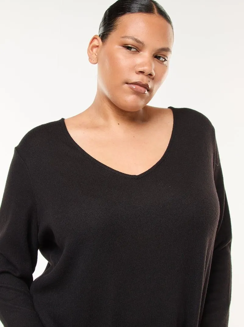 Abito maglione corto in maglia pesante - Nero