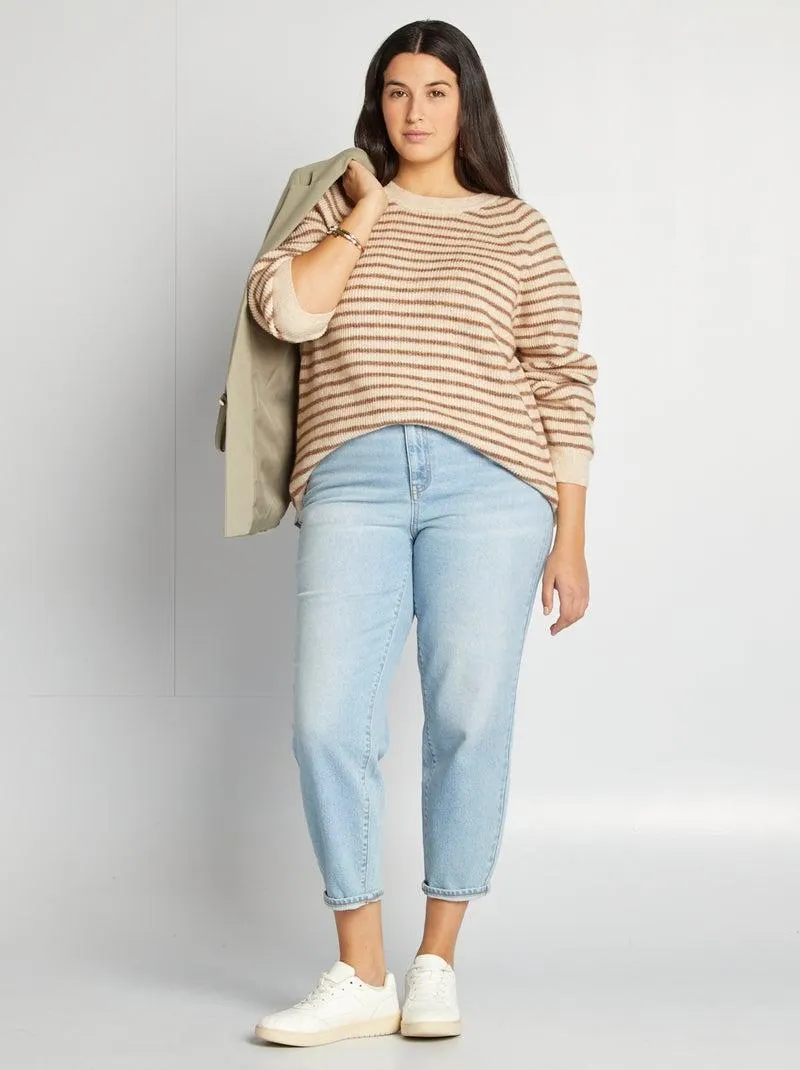 Pullover a righe lavorato a maglia - BEIGE