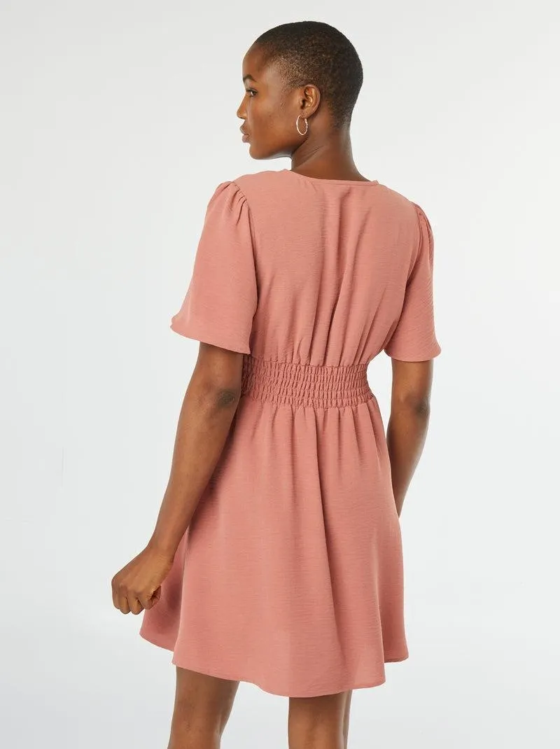 Vestito corto con cintura plissettata in georgette - ROSA