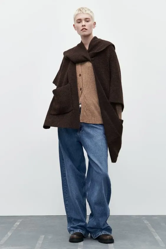 CARDIGAN IN MAGLIA CON COLLO DRAPPEGGIATO